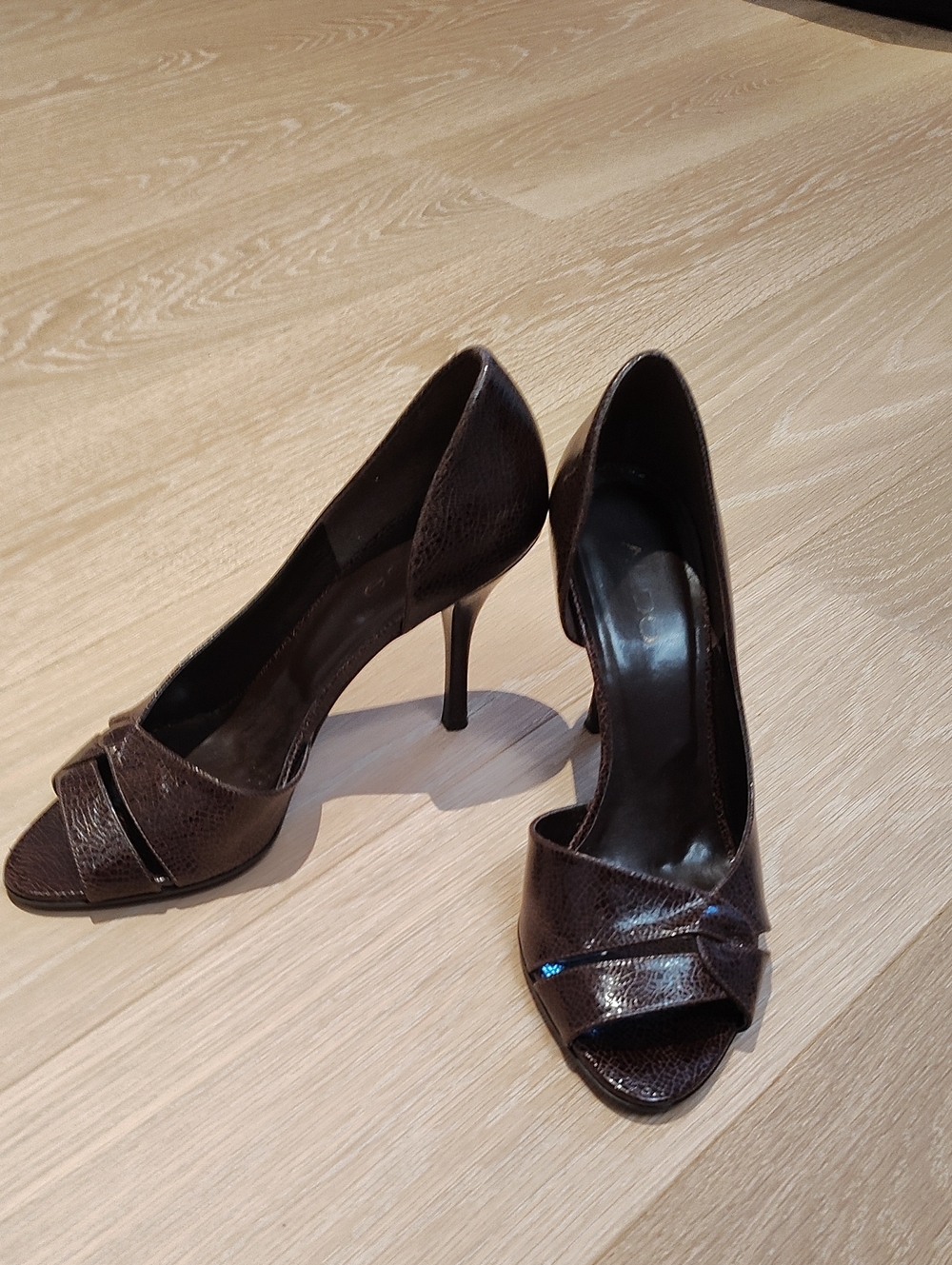 Aldo Dark Brown Peep-Toe Stiletto Heels